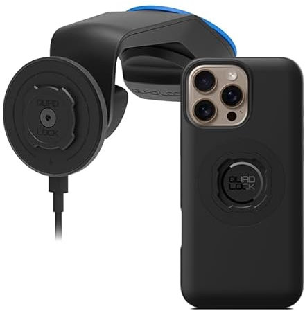 QUAD LOCK Soporte de Ventosa para Teléfono de Coche para Parabrisas/Salpicadero con Cabezal de Carga Inalámbrica mag V2 y Funda mag para iPhone 16 Pro MAX