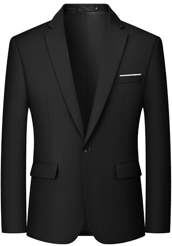 MAGE MALE Men's One Button Blazer Casual Solid Color Suit Jacket Slim Fit Lightweight Sport Coats Blazers Black