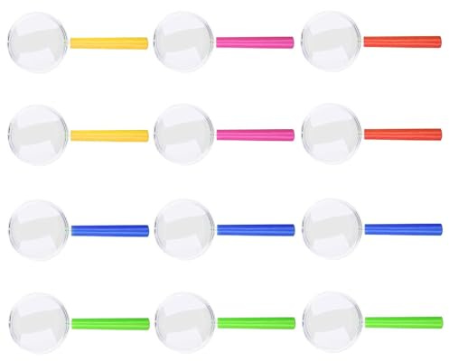 12 PCS Kids Magnifying Glasses with Colorful Handle,Plastic Magnifying Glasses Reading Aid Kids Handheld Magnifier Toy, for Kids for Reading, Exploring, Hobbies & Observation