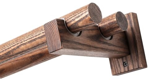 YUNHEST Barra Romana Doble de Nogal, Juego de Barra de Cortina de Madera con Soporte, 100-320 cm, Resistente, for Dormitorio, Sala de Estar, Montaje Lateral.(140cm)