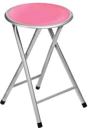 PREMZO Round Folding Stool Soft Padded Seat Compact Foldable Space Saving Lightweight Metal Frame Rubber Feet Free Standing for Home Office Breakfast Kitchen Bar (Pink)
