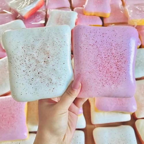 TIM CHESS 2Pack Toast Bread Slow Rising Squishy Set, 4.33in Ultra Foam Soft Stress Relief Squeeze, Cute Design Squishies Slow Rising, Sensory Anti Stress Fidget Toy for Desk, Office & Gift (Trost)