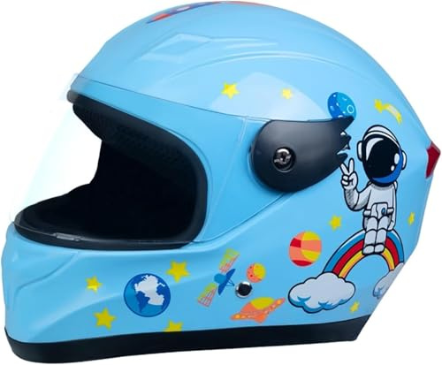 Caimcie Casque intégral de Moto pour Enfants de 3 à 12 Ans, garçons et Filles, Style rétro Karting, Jet, Cruiser, cyclomoteur, homologué Dot/ECE C,46-52CM