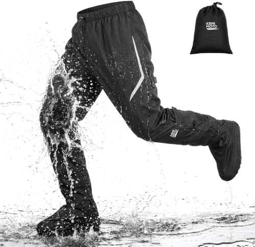 KEMIMOTO Pantaloni Pioggia da Uomo, Pantaloni Antipioggia Impermeabili Antivento con Custodia, Sovrapantaloni Antipioggia Leggeri Traspiranti per attività all’Aperto Trekking Ciclismo