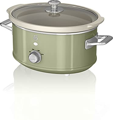 Swan SF17021GN Retro Slow Cooker with 3 Temperature Settings, Keep Warm Function, 3.5L, 200W, Retro Green