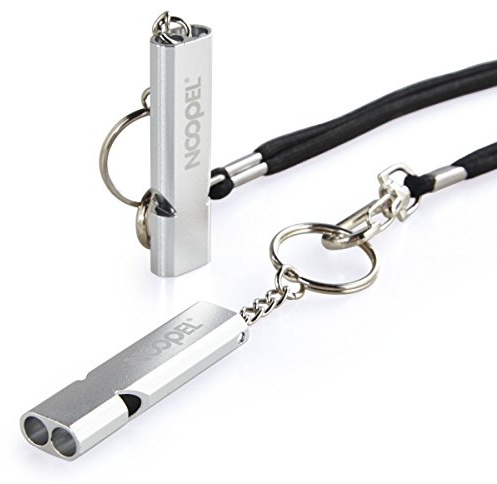 Noopel 2 Pack Survival Whistle with Lanyard and Keychain Double Tubes Emergency Safety Whistle with Keyring for Boating Outdoor Camping Hiking Hunting Sports Dog Training (2 Pack Silver)