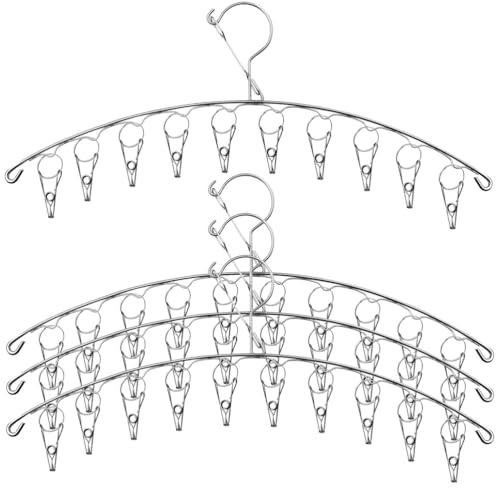 kuou 4 PCS Stainless Steel Drying Drip Hanger, Laundry Clothesline Hanging Rack Windproof Drying Rack with 10 Pegs for Underwear Socks Bras Baby Clothes Gloves