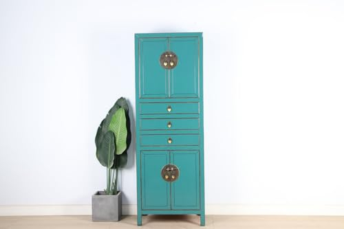Yajutang Chinesischer Hochzeitsschrank Massivholz türkis RAL5018