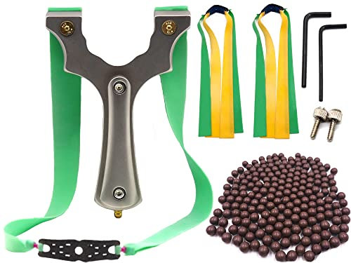 AUVIM Jagd Steinschleuder Set Zwille Schleuder für die Jagd Edelstahl Profi Schleuder Katapult mit 4 Ersatz Gummibändern und 200 Schleuderball für Sport und Outdoor