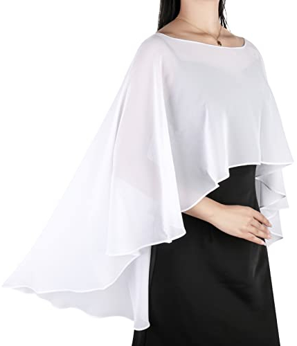 Capes en mousseline de soie transparente pour femme, châles légers et enveloppements pour robe de soirée, Blanc., taille unique