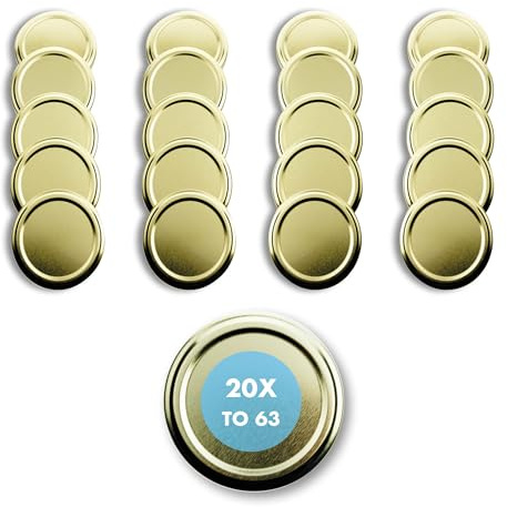 Lot de 20 couvercles de rechange TO 63 I Couvercles Twist-Off multicolores 63 mm I Pour bocaux de conservation et stockage de provisions, couvercles pour bocaux de conserve, bocaux à confiture, pots à