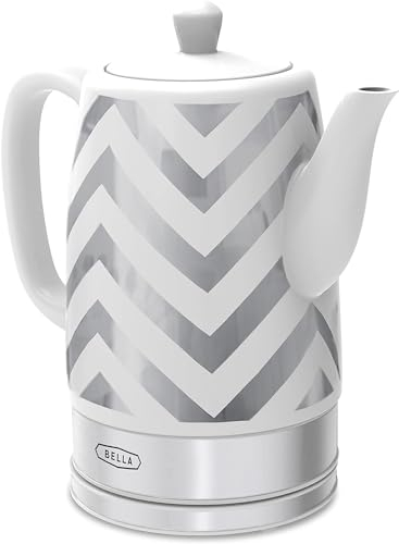 BELLA Elektrischer Wasserkocher & Teekessel – Keramik-Wassererhitzer mit abnehmbarem Drehfuß, Abschaltautomatik und Trockengehschutz, 1,5 Liter, Silbernes Chevron-Muster