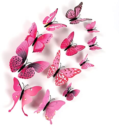 HDKAJL 3D Schmetterlinge Deko, 72 Stück Rosa Schmetterling Wanddeko Aufkleber Wandaufkleber Schmetterlinge Dekoration Schmetterling Wandtattoo für Kinderzimmer Schlafzimmer Wohnzimmer Fasching Deko