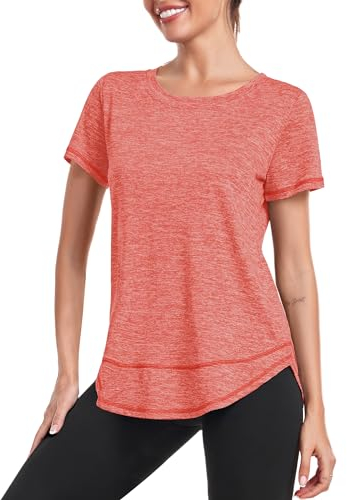 Deaviya Sport T-Shirt Damen, Kurzarmshirt Frauen, Workout Tops Rundhalsausschnitt Athletisch Lässig Laufen Yoga Fitness T-Shirts Locker Tee