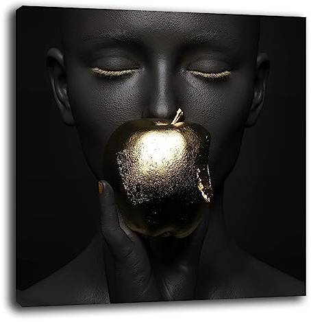 Printerland Quadri Moderni Soggiorno Ragazza Mela Effetto Oro Quadro moderno Parete XXL grande Stampa su tela Canvas Decorazione Murale muro Arredo Camera da letto Cucina Salone (30x30 cm, 3)