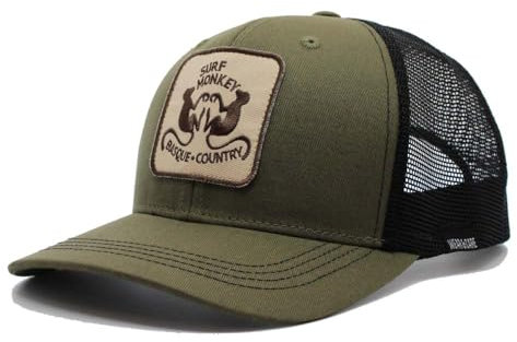 Surf Monkey Gorra Trucker Reciclada Talla única - Diseño de 6 P (FR/ES, Letras, Talla única, Oliva)