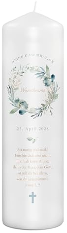PhotoFancy® - Personalisierte Konfirmationskerze - Fotokerze mit eigenem Foto/Text bedrucken lassen - Kerze mit Konfirmations-Design: Himmlische Reise - 29 cm Höhe