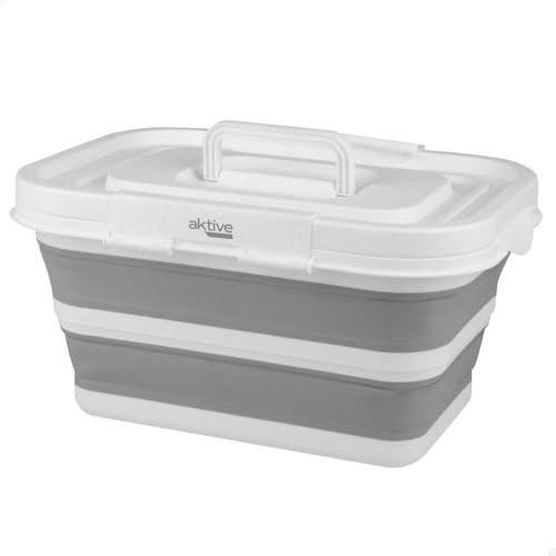 AKTIVE Cesta Plegable 15 litros, Formato Rectangular, 46 x 33 x 23 cm, con Tapa y Cierres de Seguridad, Plegado Compacto, Libre de BPA, Caja de Almacenamiento portátil (63118)