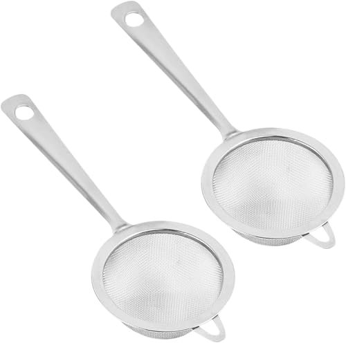 Fine Mesh Tea Strainer, Stainless Steel, Set of 2, Long Handle for Loose Tea, Coffee, Spices, Kitchen Sifter