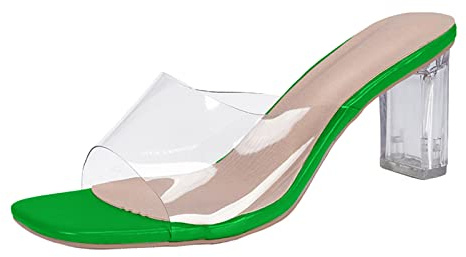 Mules pour femme avec talon transparent pour femme - Sandales à talons hauts - Bouche plate - Chaussures légères à talons hauts - Sandales décontractées - Chaussures d'été respirantes