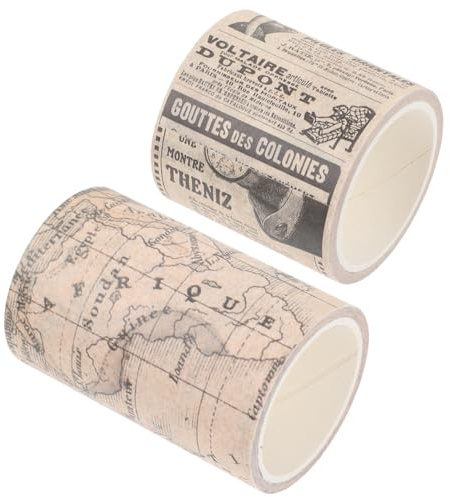 Didiseaon 2 Rolls Vintage Style Decorative Tape Self Adhesive Tapes for DIY Crafting Scrapbooking Journaling Retro Newspaper Map Designs for present Wrapping Personal Projects
