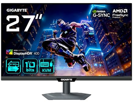 GIGABYTE M27UP 27” 4K UHD Gaming Monitor - Dual Mode (4K 160Hz or FHD 320Hz), 3840 x 2160, 1ms, 350 cd/m², FreeSync Premium, DisplayHDR400, HDMI 2.1, Displayport 1.4