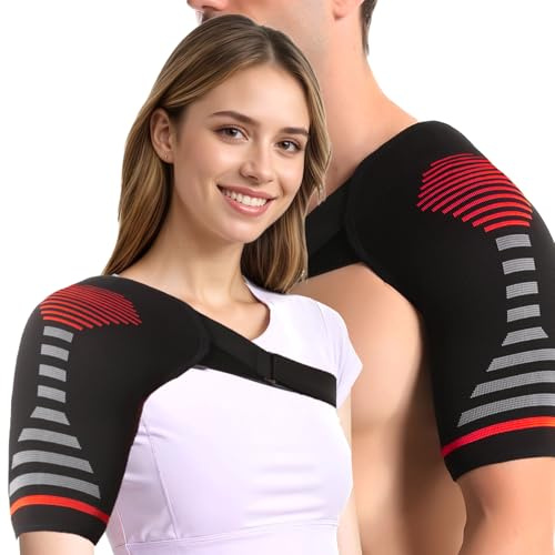 HEUIOP Shoulder Support Brace for Men and Women Red 1 Piece (L/XL) Adjustable Shoulder Compression Sleeve for Pain ReliefJoint DislocationInjury