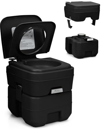 SOARS WC Portatile 20L, Bagno Chimico con 2 Serbatoi Rimovibili, Coperchio Anti-Odore, Maniglia, Carico Massimo 150 KG, Toilette Portatile per Campeggio, Viaggi, Auto, 36 X 42 X 43 CM (Nero)