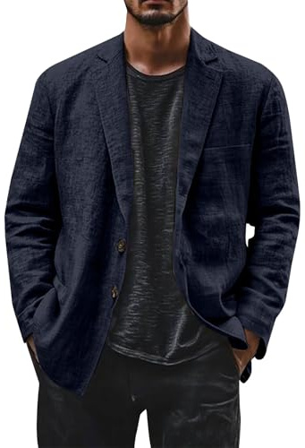 Linnejacka herr sommar lätt, kavaj herr linne bomull kostymjacka bekväm jackor elegant skjortjacka revers affärströja sportig linne skjorta button down smoking skjorta, Mörkblå, XXL