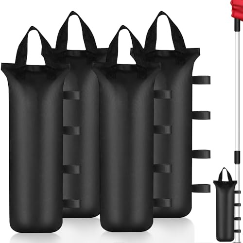 Huakaile 4 Packs Heavy Duty Empty Sandbag Weights without Sand, Windproof Sand Bags for Canopy Legs Pop up Tent Outdoor Gazebo Patio Beach Umbrella Sun Shelter Pool Black