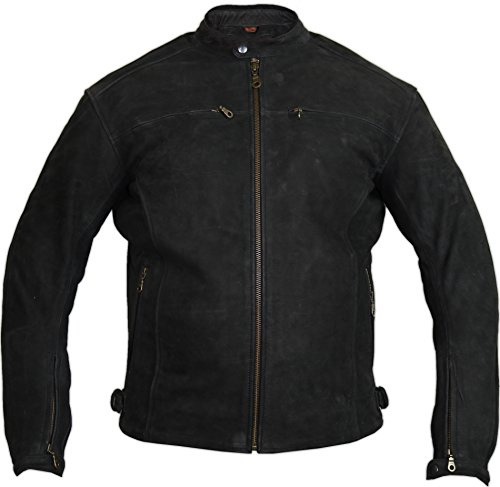 Giacca da motociclista in pelle, vero nabuk, colore: nero opaco