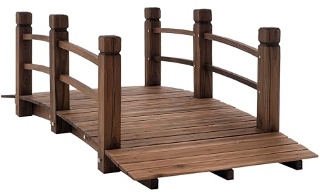 Outsunny Fir Wood Garden Bridge Arc Walkway with Side Railings for Backyards, Gardens, and Streams, Stained Wood, 60 x 26.5 x 19