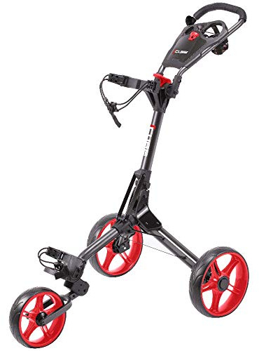 SkyMax 2019 CUBE 3 WHEELED COMPACT GOLF TROLLEY +FREE £39.99 ACCESSORY PACK (CHARCOAL/RED)