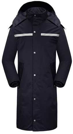 iCreek Raincoat Waterproof Long Rain Jacket Lightweight Rainwear Reflective with Packable Hood for Men Women Adults (XXL, Navy Blue)