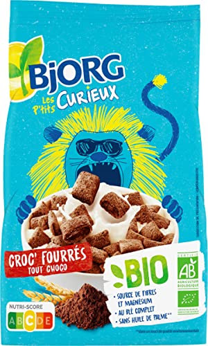 BJORG - Les P'tits Curieux - Croc Fourrés Tout Choco - Céréales Bio - Source de Fibres et de Magnésium - Au Blé Complet - Sans Huile de Palme - 350g