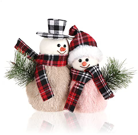 com-four® coppia di pupazzo di neve taglia L, dolce decorazione natalizia, ideale come decorazione da tavola per l'Avvento, bellissime figure decorative per interni (rosso-verde - L)