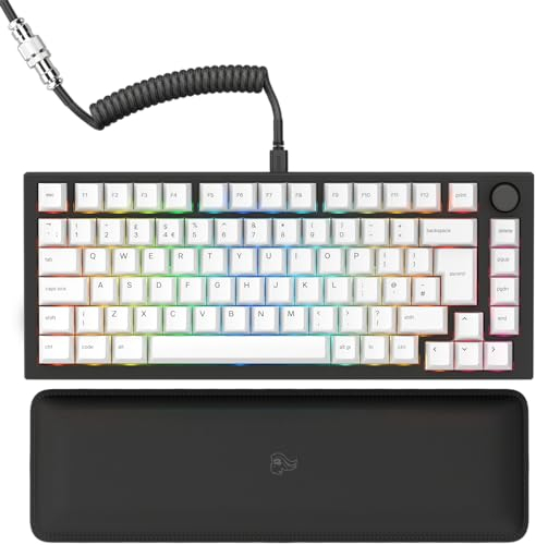 Glorious Gaming GMMK PRO 75% - Tastiera da gaming mecc.a modulare, TKL, struttura da 1,5 kg, personalizzabile, cavo a spirale, poggiapolsi, tasti in PBT bianchi, RGB, layout QWERTY inglese - Nero