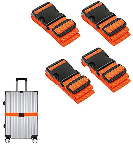 4 Stück Koffergurt Kofferband Gurt mit Schnalle Kofferbänder Set Lang Gepäckgurt Luggage Strap Orange