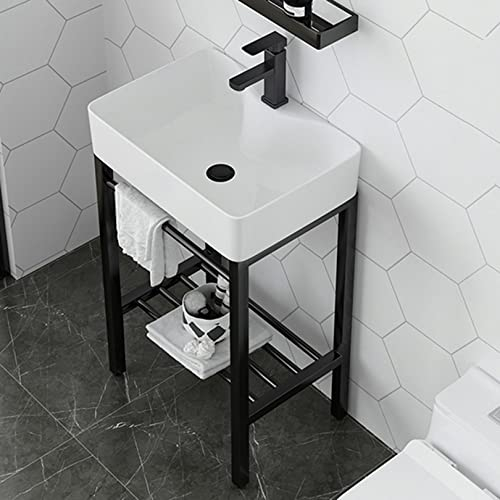 Blanco Lavabo de Cerámica,lavadero de Baño Lavabo de pie con Pedestal Lavamanos Pedestal Mueble de Baño ,Fregadero con Soporte de Acero Inoxidable,Grifo,para Lavandería,Patio Garajes,Aseos ( Size : 48