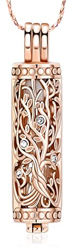 Imrsanl Cremation Jewelry Urn Necklace for Ashes Pendant with Hollow Glass Vial Cylinder Cremation Keepsake Memorial Lockets Ashes Holder for Women Men Pet (Tree of Life-Rose Gold)
