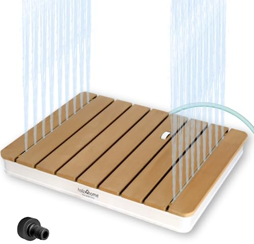holz4home® Bodendusche als Gartendusche oder Pooldusche I Eckig aus WPC und Aluminium I Höhenverstellbarer Wasserstrahl mit Fußrad I Saunadusche Outdoor mit Gartenschlauchanschluss