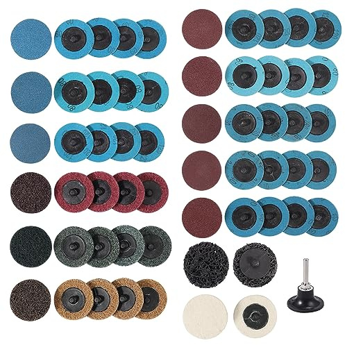 Bohaner 60 stycken slipskivor dynor 50 mm sandpapper set slipdynor kornstorlek P60 P80 P120 P180 P240 med hållare för polerad bil metall trä stavslip tryckluft slipmaskin