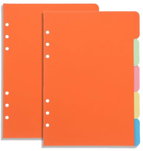 10 Separadores A5 para Carpetas de 6 Anillas, Índice Clasificaciones, Divisores Hoja de Papel, Pestañas de Índice, Color, para Cuadernos