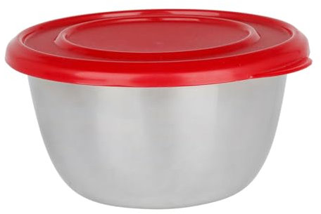 Equinox 530624 Bol de cuisine en Acier Inoxydable 500 ml Ø 13 cm H 6.5 cm - Bol mélangeur avec couvercle hermétique en plastique rouge