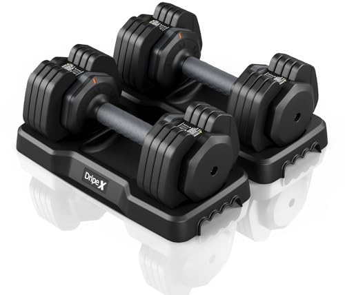 Dripex Lot de 2 Haltères Réglables 2 à 11 kg, 5 en 1 Ensemble d'Haltères avec Base de Rangement, pour la Musculation, l'haltérophilie, l'entraînement à Domicile et à Salle de Sport - Noir