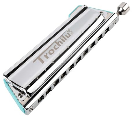 JDR Trochilus 10 Trous Harmonica Chromatique Clé de C Armonica Harpe Sans Soufflet Orgue à Bouche Chromonica avec Etui pour Adultes Professionnels Débutants (Blues/Ritcher Tuning Clé de C)