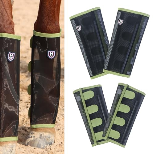 Harrison Howard Loose-Fitting No Hassle Leg Protection Comfortable Fly Boots for Horse (Set of 4) Light Olive Medium