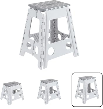 ARREGUI TB-045-GB Tabouret pliant | Marchepied pour adultes et enfants | Escabeau pliant | Tabouret marchepied enfant | Pour cuisine, salle de bain, camping | 45 cm hauteur | Blanc et Gris