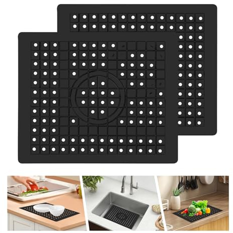 YQBFTC 2 Stück spülbeckeneinlage Gummi,31.4 x 26cm Spülbeckenmatte,Einlagen für spülbecken Matte,Sink Mat Spülmatte für Küche und Bad Spülbecken,Schützt die Oberfläche der Spüle und Geschirr(Schwarz)