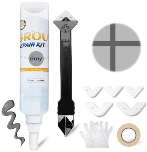 SZ-KARIDGE Fliesenfugen Reparatur Set, 500g Fugenversiegler für Fliesen Reparieren und Erneuern mit 3-in-1 Reparaturspachtel Wasserdichte Fugenfüller für Dusche Bad Küche Bodenfliese (Grau)